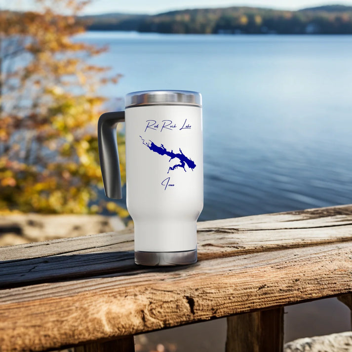 lifestyle image of Red Rock Lake Iowa Travel Mug