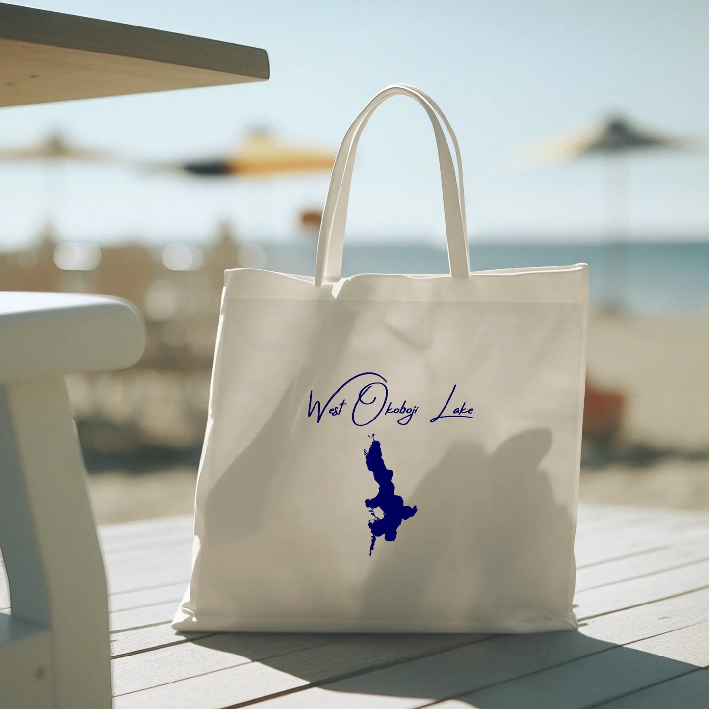 lifestyle image of West Okoboji Lake Iowa Tote Bag