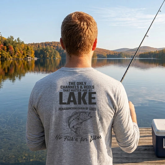 lifestyle image of Pemadumcook Chain of Lakes Maine Long Sleeve Fishing T-shirt