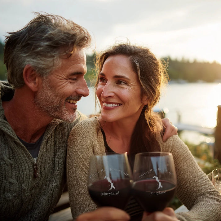 lifestyle image of Piney Run Reservoir Maryland Engraved Wine Glass