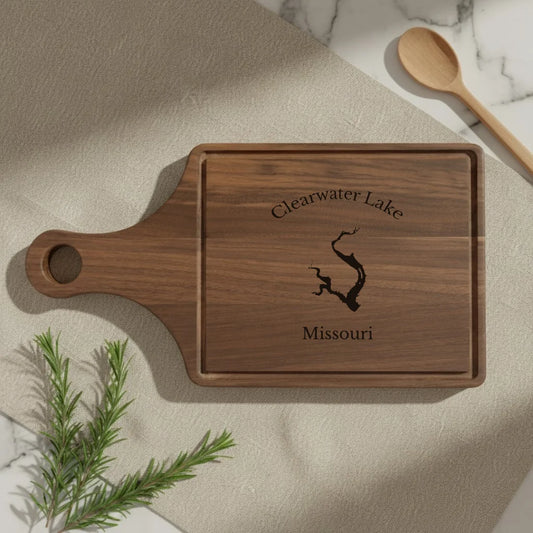 lifestyle image of Clearwater Lake Missouri Engraved Cutting Board