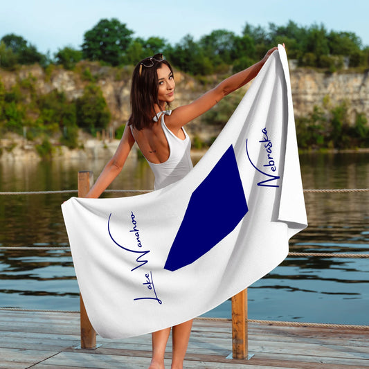 lifestyle image of Lake Wanahoo Nebraska Beach Towel