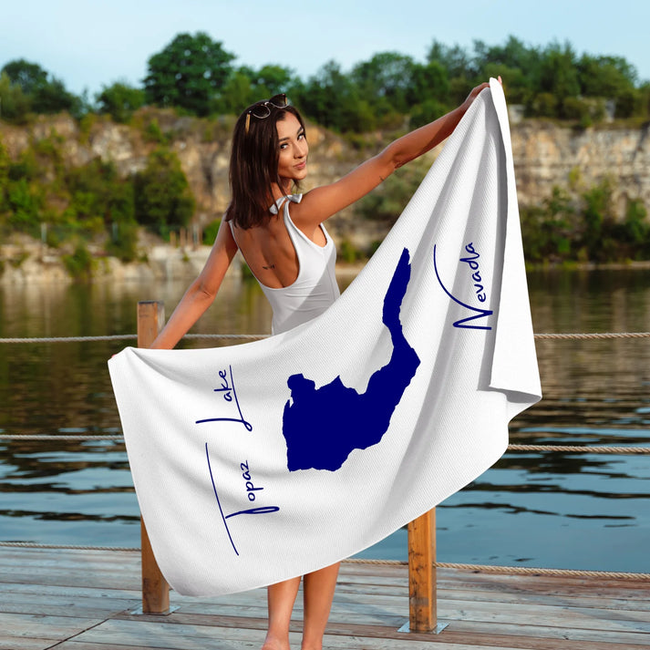 lifestyle image of Topaz Lake Nevada Beach Towel