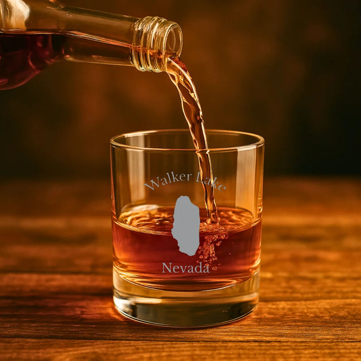 lifestyle image of Walker Lake Nevada Engraved Whiskey Glass