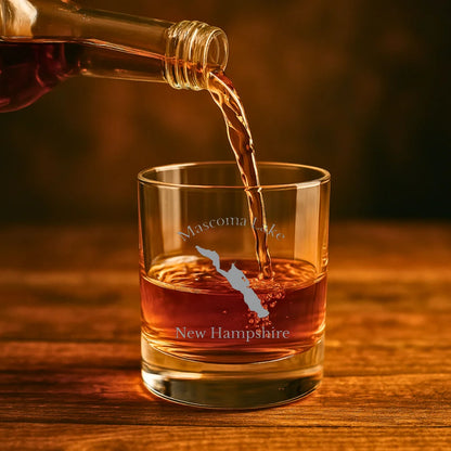 lifestyle image of Mascoma Lake New Hampshire Engraved Whiskey Glass