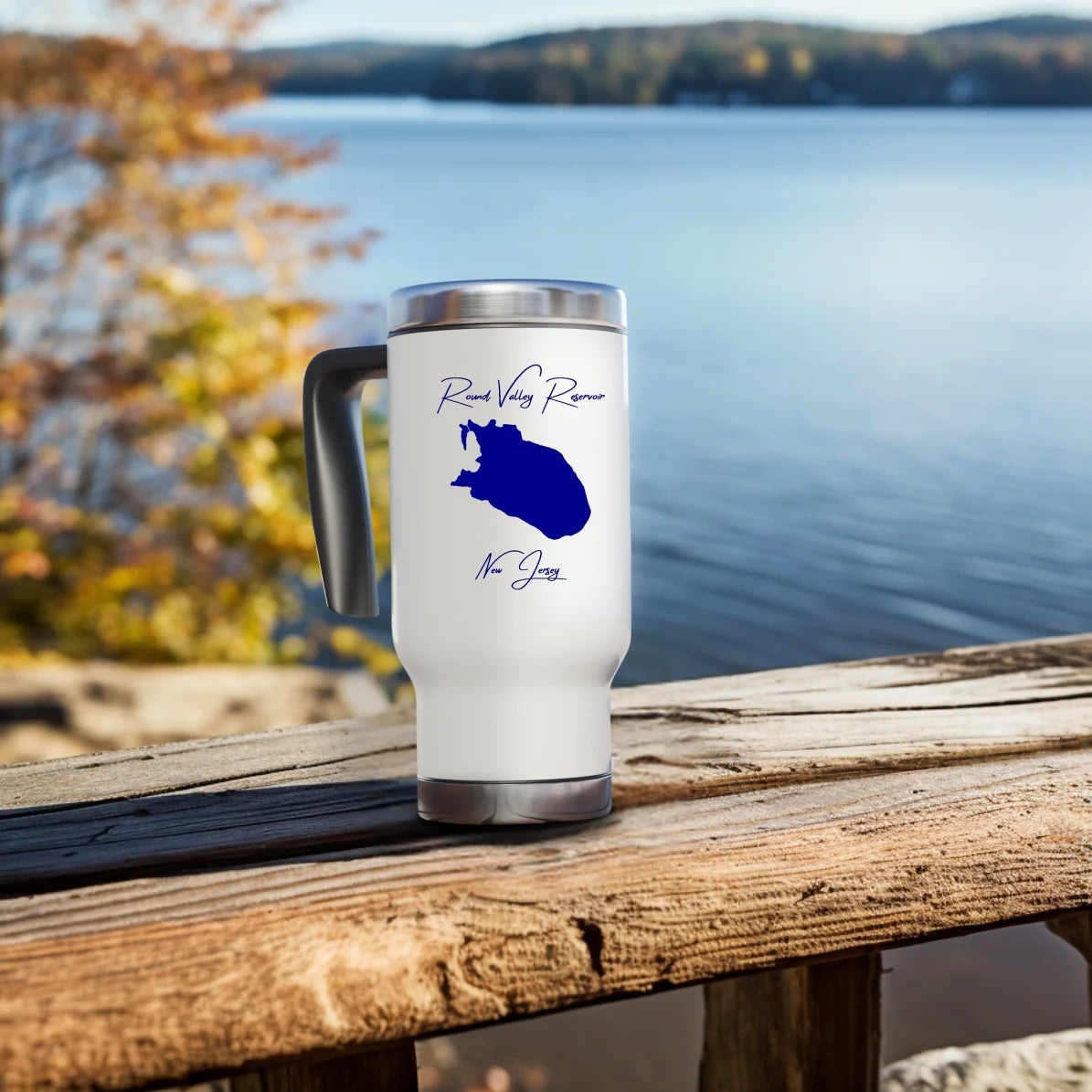 lifestyle image of Round Valley Reservoir New Jersey Travel Mug