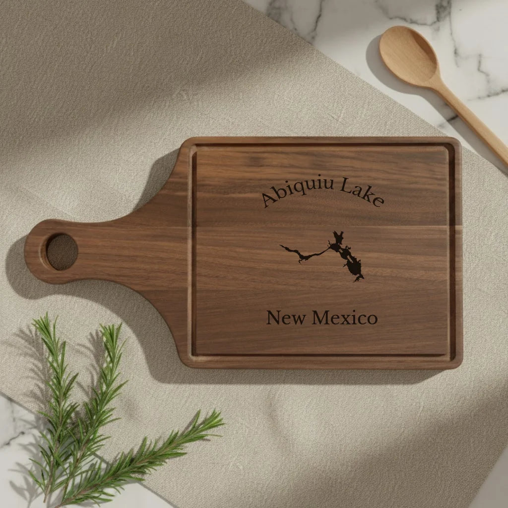 lifestyle image of Abiquiu Lake New Mexico Engraved Cutting Board