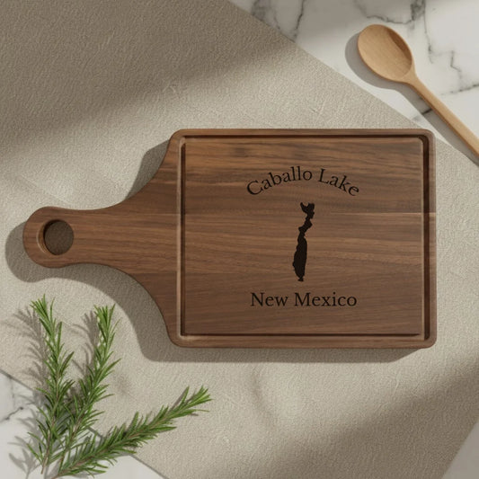 lifestyle image of Caballo Lake New Mexico Engraved Cutting Board