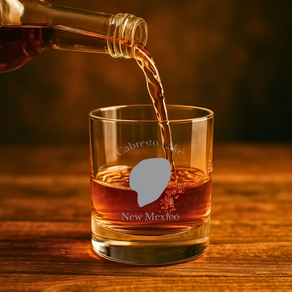 lifestyle image of Cabresto Lake New Mexico Engraved Whiskey Glass