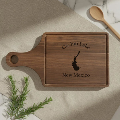 lifestyle image of Cochiti Lake New Mexico Engraved Cutting Board