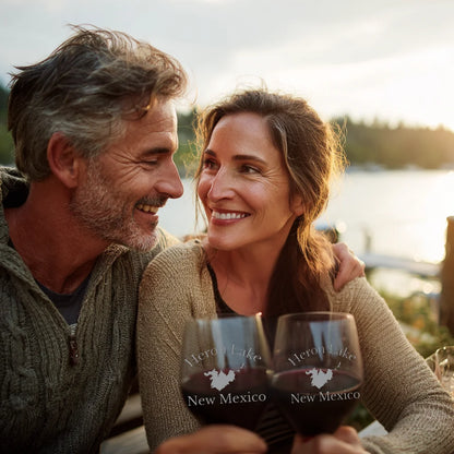 lifestyle image of Heron Lake New Mexico Engraved Wine Glass