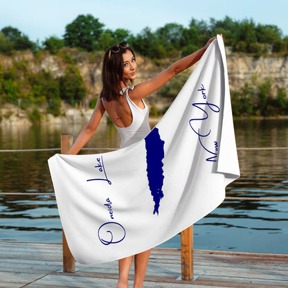 lifestyle image of Oneida Lake New York Beach Towel