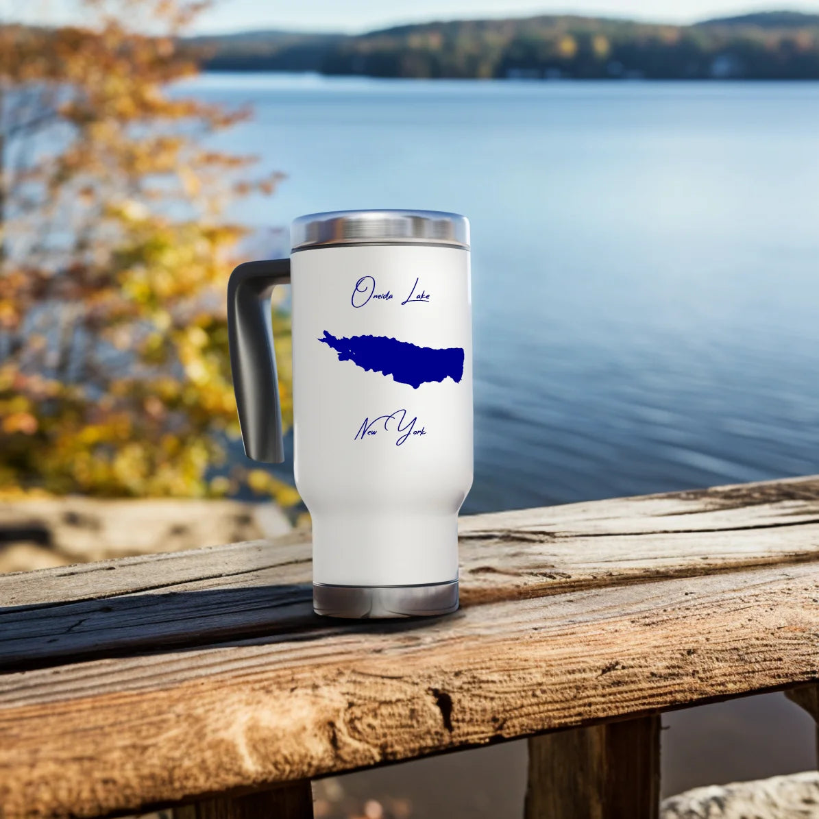 lifestyle image of Oneida Lake New York Travel Mug