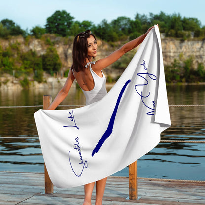 lifestyle image of Skaneateles Lake New York Beach Towel