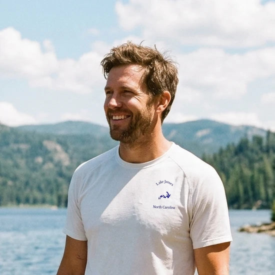 lifestyle image of Lake James North Carolina Moisture Wicking Tee