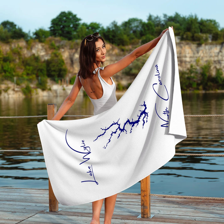 lifestyle image of Lake Wylie North Carolina Beach Towel