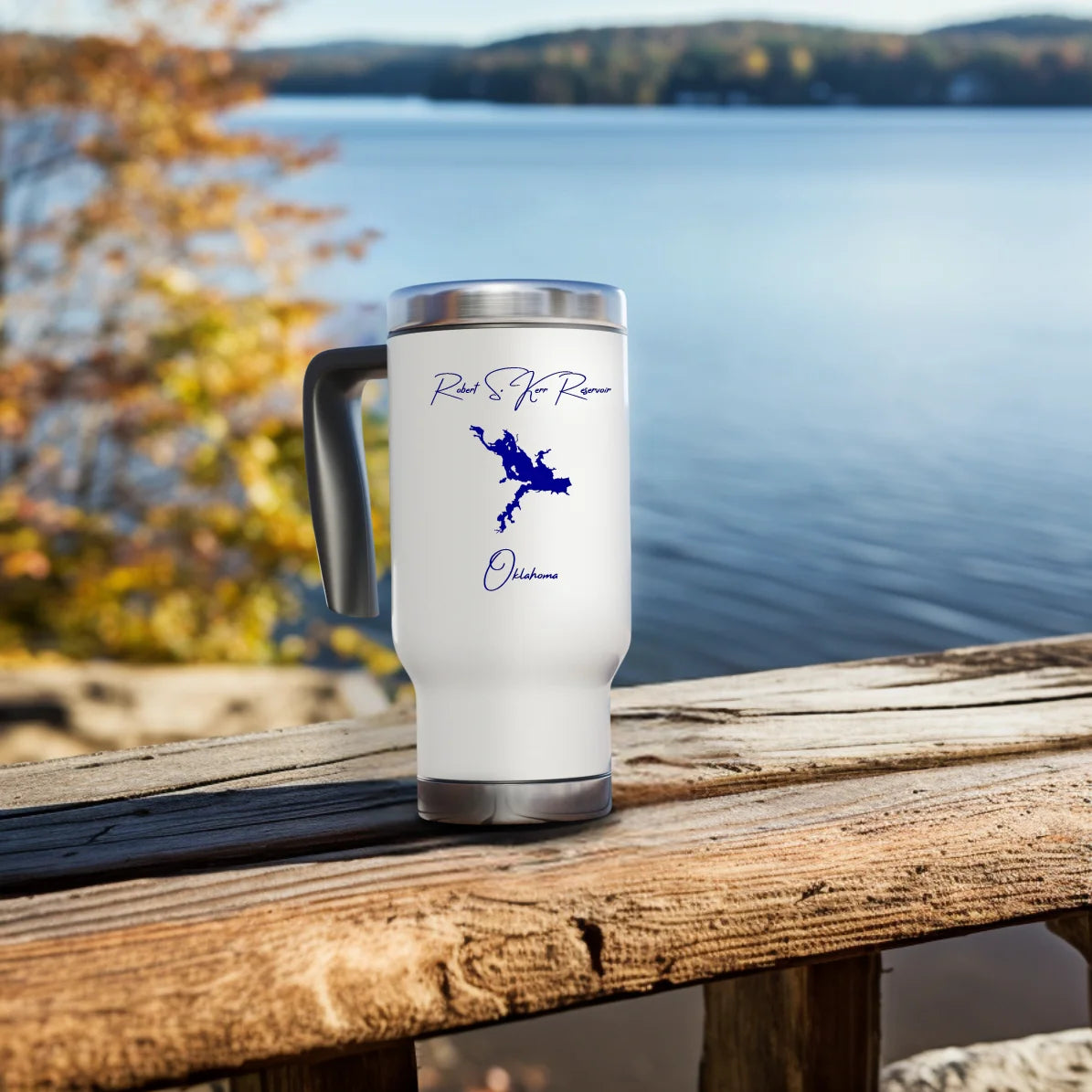 lifestyle image of Robert S. Kerr Reservoir Oklahoma Travel Mug