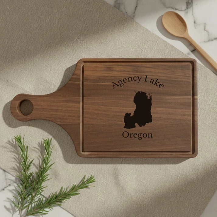 lifestyle image of Agency Lake Oregon Engraved Cutting Board