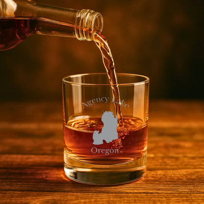 lifestyle image of Agency Lake Oregon Engraved Whiskey Glass