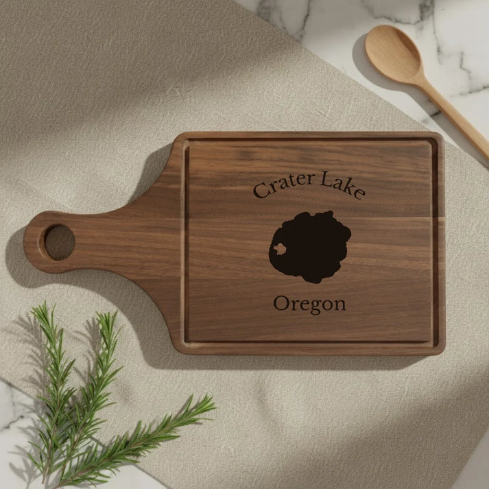 lifestyle image of Crater Lake Oregon Engraved Cutting Board