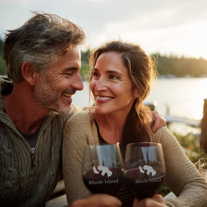 lifestyle image of Mishnock Pond Rhode Island Engraved Wine Glass