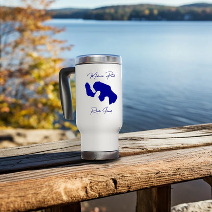 lifestyle image of Mishnock Pond Rhode Island Travel Mug