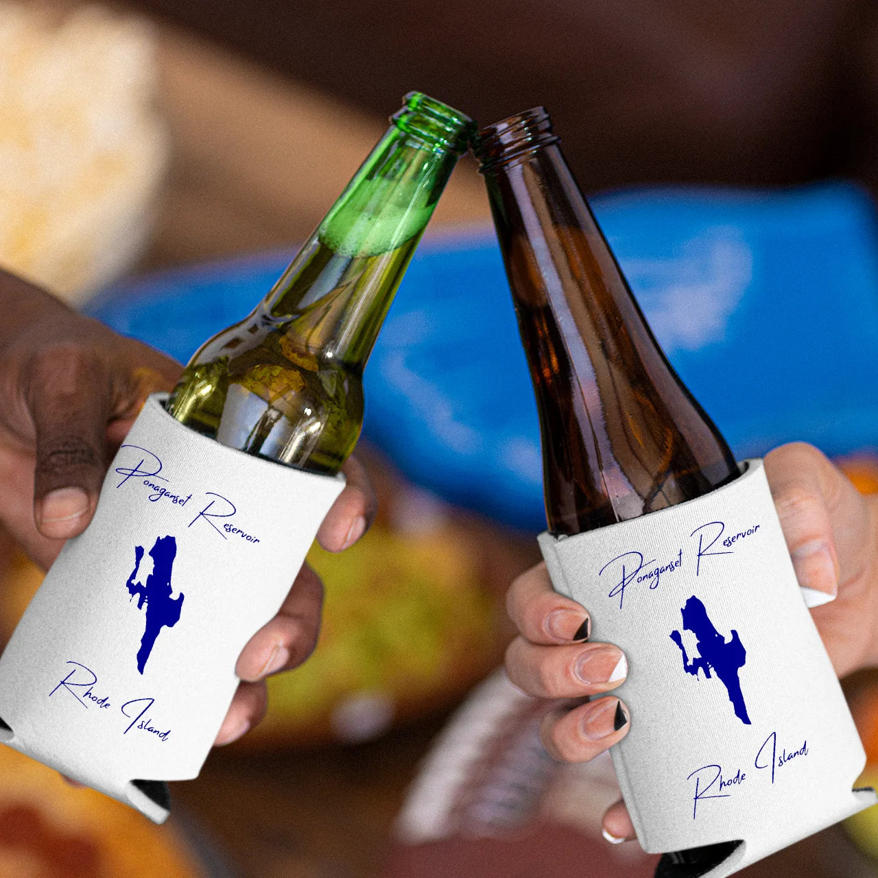 lifestyle image of Ponaganset Reservoir Rhode Island Can Koozie