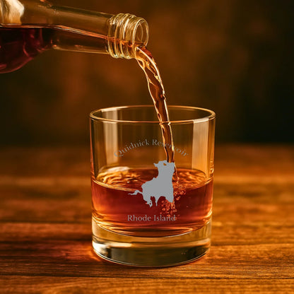 lifestyle image of Quidnick Reservoir Rhode Island Engraved Whiskey Glass