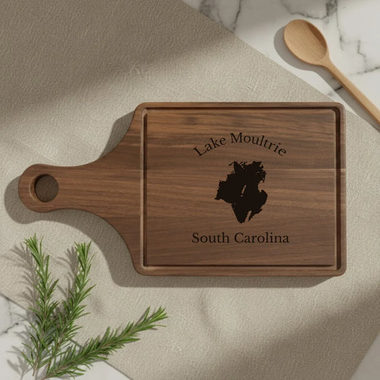 lifestyle image of Lake Moultrie South Carolina Engraved Cutting Board