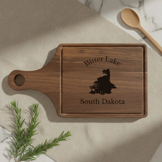 lifestyle image of Bitter Lake South Dakota Engraved Cutting Board