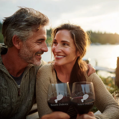 lifestyle image of Lake Kampeska South Dakota Engraved Wine Glass