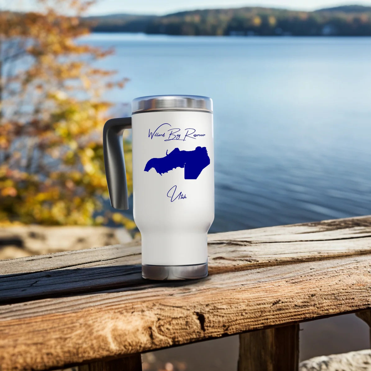 lifestyle image of Willard Bay Reservoir Utah Travel Mug