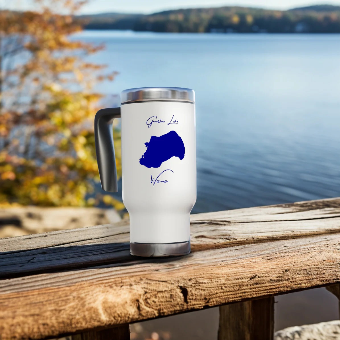 lifestyle image of Grindstone Lake Wisconsin Travel Mug