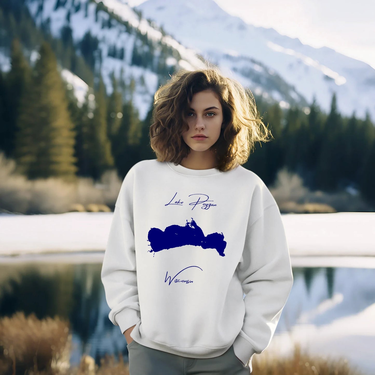 lifestyle image of Lake Poygan Wisconsin Sweatshirt