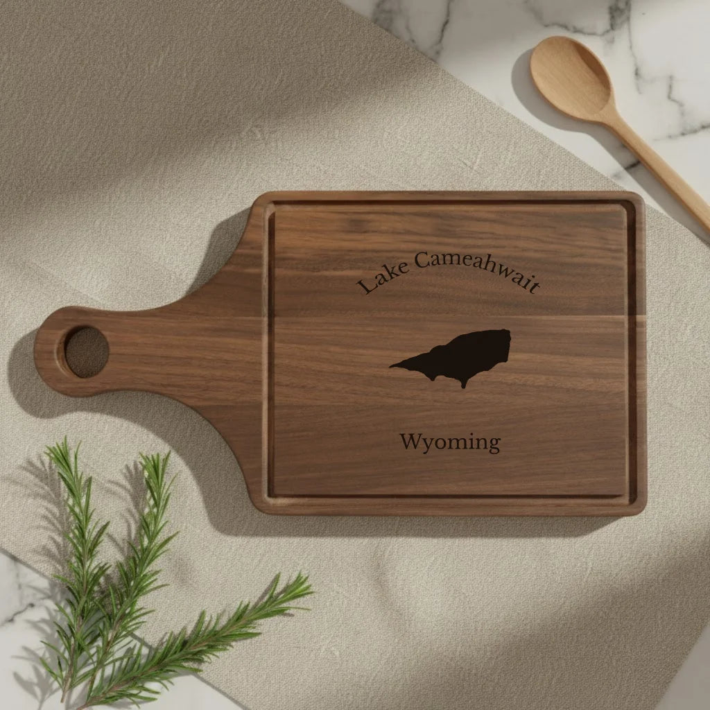 lifestyle image of Lake Cameahwait Wyoming Engraved Cutting Board
